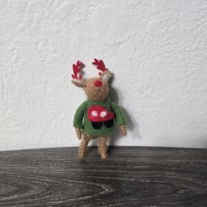 Cute Felt Reindeer with Green Sweater Ornament